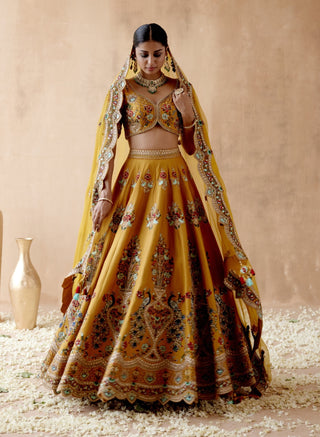 Mustard dupion silk lehenga set