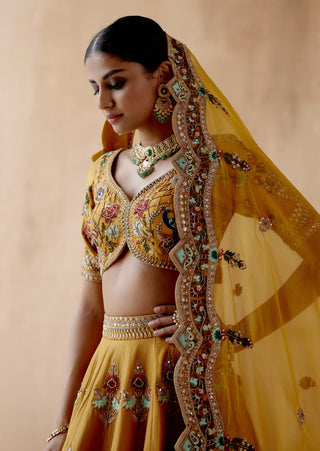 Mustard dupion silk lehenga set