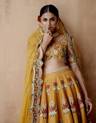 Mustard dupion silk lehenga set