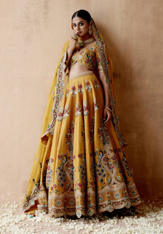 Mustard dupion silk lehenga set