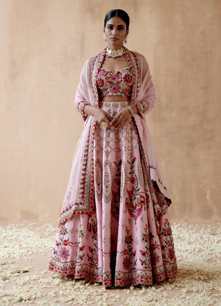 Pink raw silk lehenga set