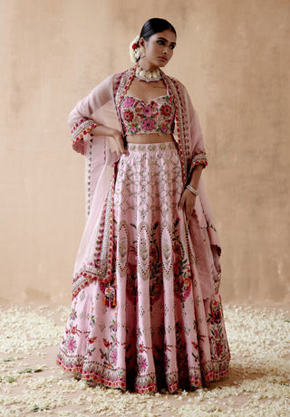 Pink raw silk lehenga set