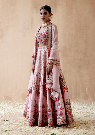 Pink raw silk lehenga set