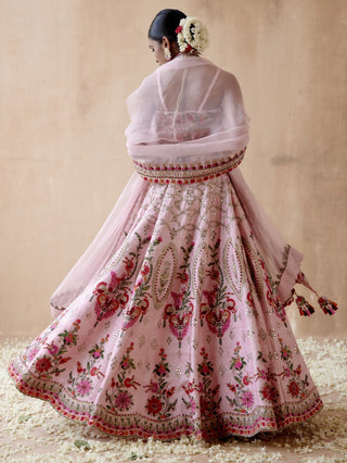 Pink raw silk lehenga set