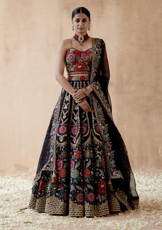 Black raw silk lehenga set