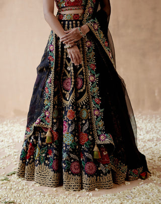 Black raw silk lehenga set