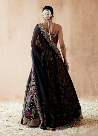 Black raw silk lehenga set