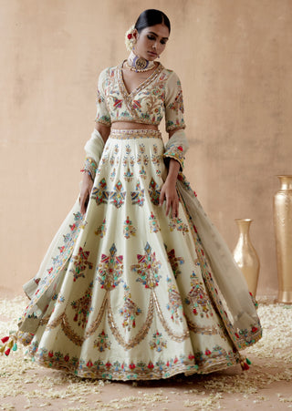 Mint green dupion silk lehenga set