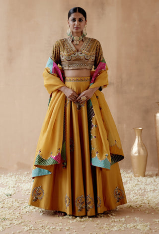 Mustard dupion silk lehenga set