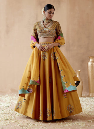 Mustard dupion silk lehenga set