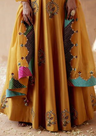 Mustard dupion silk lehenga set