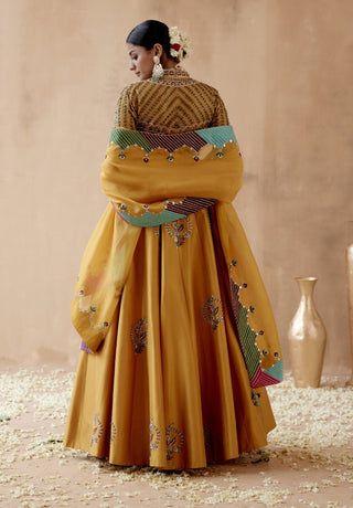 Mustard dupion silk lehenga set