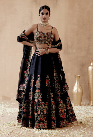 Black raw silk lehenga set