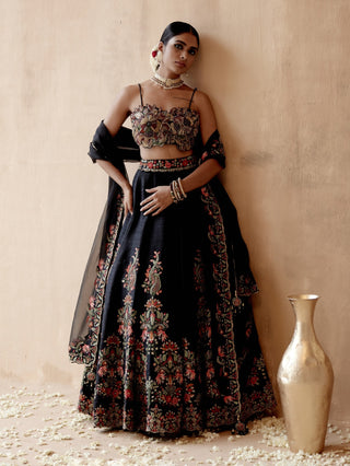 Black raw silk lehenga set