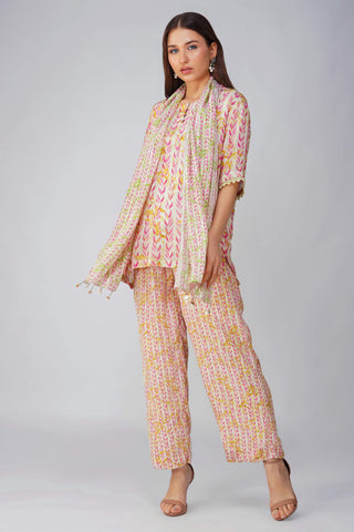 Pink leaf printed pant set