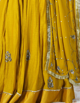 Antique work mustard lehenga set