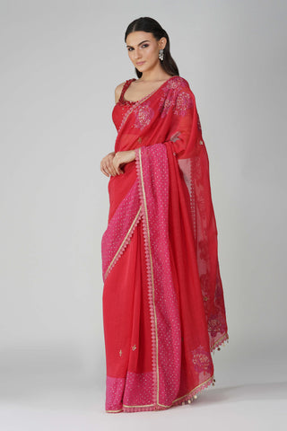 Red starry rose two-tone saree set