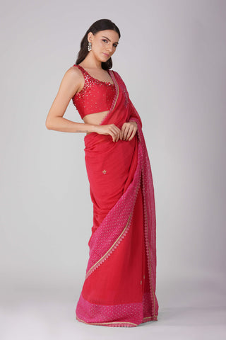 Red starry rose two-tone saree set