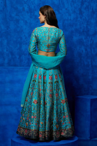 Turquoise floral printed lehenga set