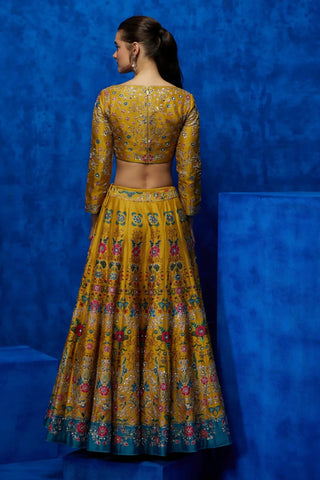 Yellow floral printed lehenga set