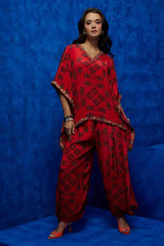 Orange floral printed kaftan with pants