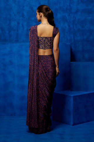 Purple floral printed drape saree