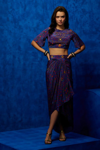 Purple dhoti skirt paired with crop top