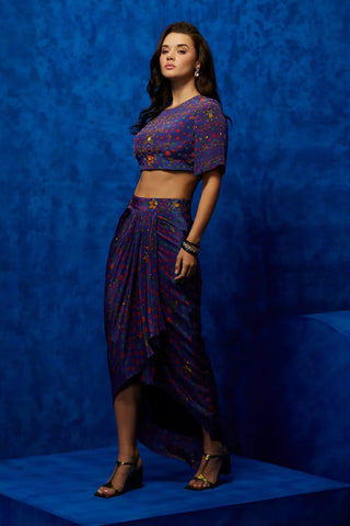 Purple dhoti skirt paired with crop top