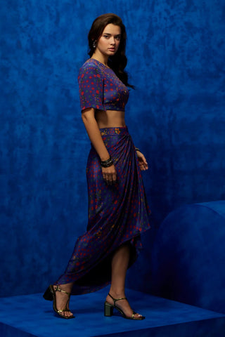 Purple dhoti skirt paired with crop top