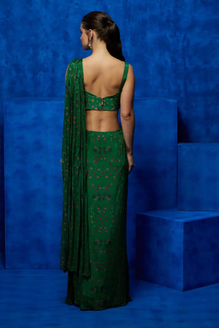 Emerald floral printed drape saree