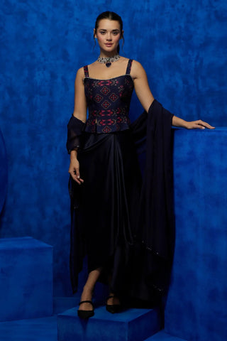 Blue corset top paired with a drape skirt & flowy dupatta