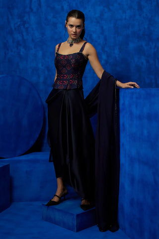 Blue corset top paired with a drape skirt & flowy dupatta