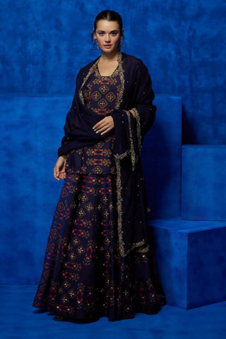 Purple kurti with lehenga and dupatta