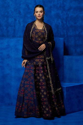 Purple kurti with lehenga and dupatta