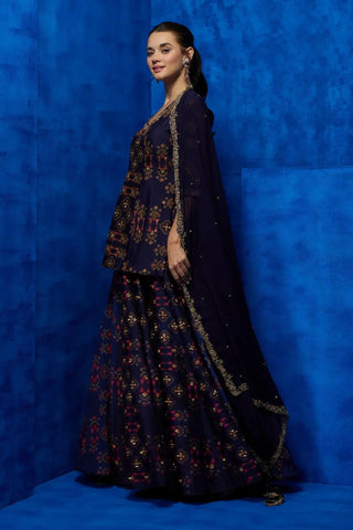 Purple kurti with lehenga and dupatta