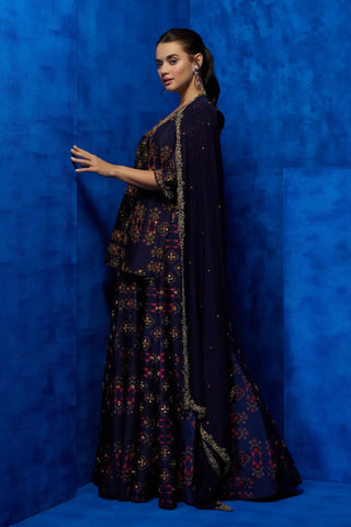 Purple kurti with lehenga and dupatta