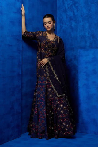 Purple kurti with lehenga and dupatta