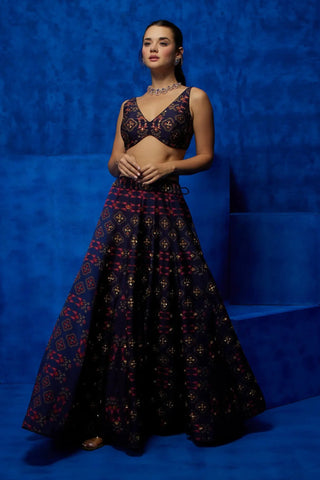 Navy blue starry print lehenga set