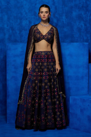 Navy blue starry print lehenga set