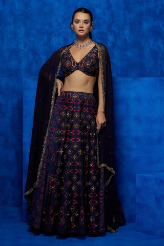 Navy blue starry print lehenga set