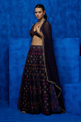 Navy blue starry print lehenga set