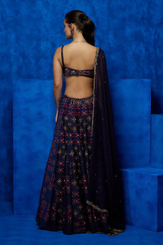 Navy blue starry print lehenga set