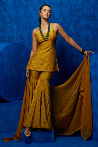 Yellow printed sharara set