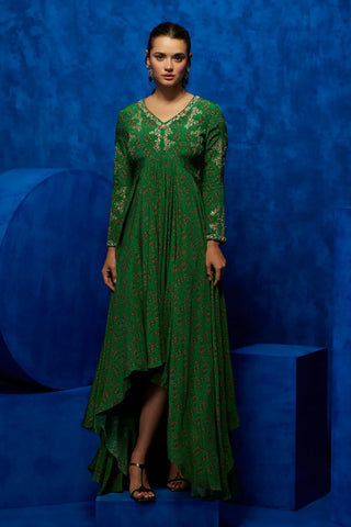 Emerald green asymmetrical gown