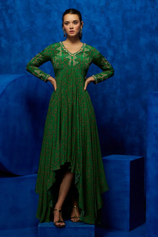 Emerald green asymmetrical gown