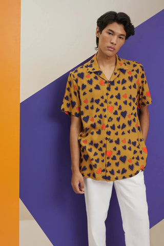 Heart printed cuban shirt