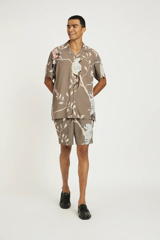 Beige forest print shirt with shorts