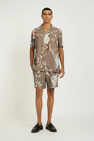 Beige forest print shirt with shorts