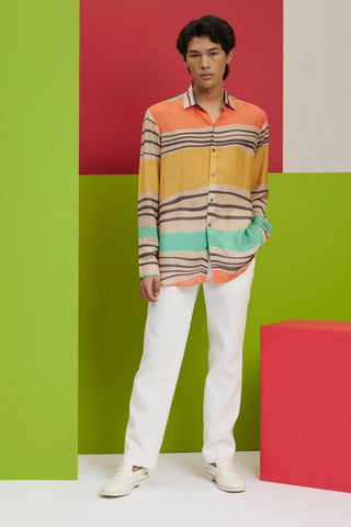 Multicolor waves button-down shirt