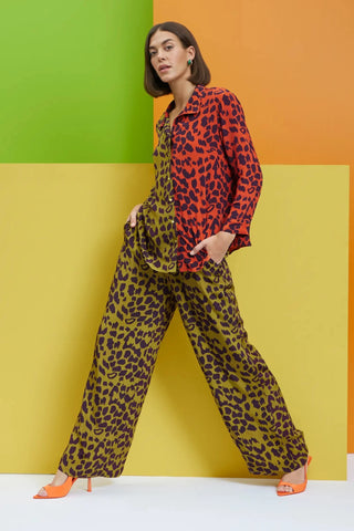 Half and half print detailed shirt with pants